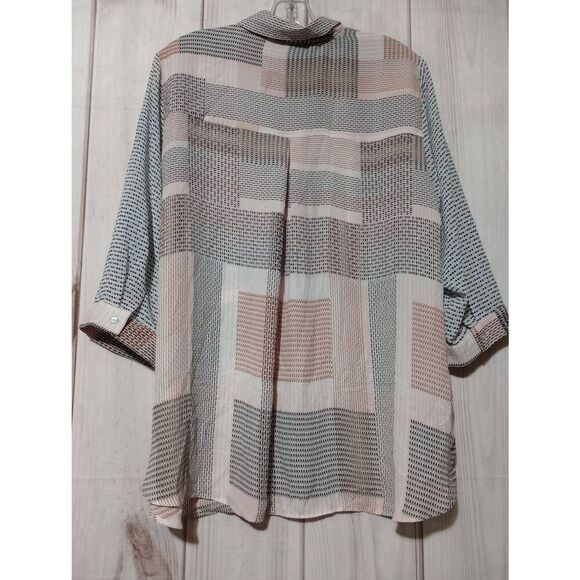 Jones New York Shirt Ladies‎ 1x Button Front 3/4 Sleeve Flowy Patchwork - Picture 2 of 7